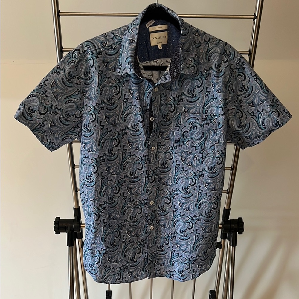 Converse Blue Casual Button Down Shirt with Paisley Pattern